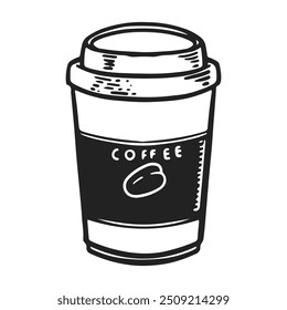 Coffee drink doodle drawing. Hand drawn coffee cup packaging.