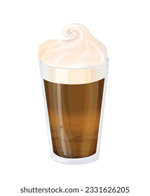 Coffee drink in a glass. A fragrant Latte with a creamy crema. Hot drink vector illustration isolated on white background.