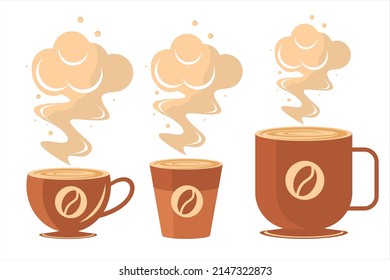 Coffee drink. Hot coffee in a cup. Coffee set with smoke vector illustration