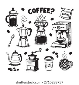 Conjunto de iconos de café y bebida Ilustración vectorial	
