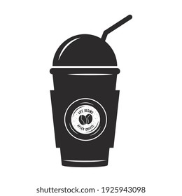 coffee drink lettering iced plastic pot vector illustration design