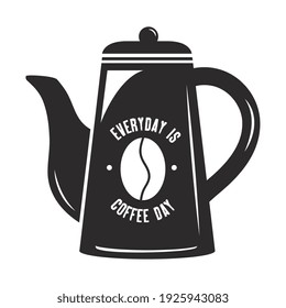 coffee drink lettering in teapot jar vector illustration design