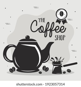 letras de bebidas de café con diseño de ilustración vectorial de tetera