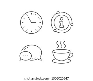Coffee drink line icon. Chat bubble, info sign elements. Hot cup sign. Fresh beverage symbol. Linear cappuccino outline icon. Information bubble. Vector