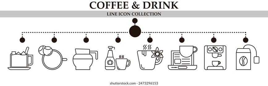 Icono de la línea de café y bebida colección. Con el icono del perfume del café, el café caliente, el té, el café de naranja y más. Para signos, símbolos, infografías, presentaciones o gráficos de Web