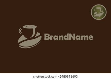 Coffee drink logo design, combination of cup design in negative space and coffee beans. Suitable for logos for cafes, coffee shops, or processed coffee beverage products.