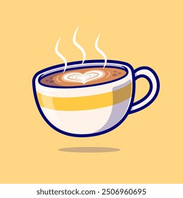 Coffee Drink With Love Foam Cartoon Vector Icon Illustration. Drink Food Icon Concept Isolated Premium Vector. Flat Cartoon Style