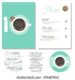 Coffee drink menu Set with cursive lettering and different coffee recipes