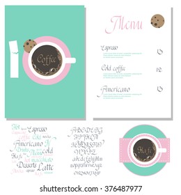 Coffee drink menu Set with cursive lettering and different coffee recipes