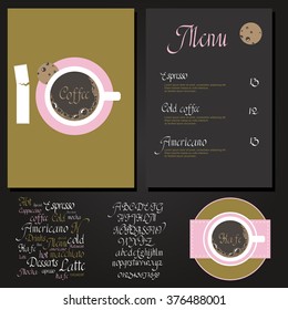 Coffee drink menu Set with cursive lettering and different coffee recipes