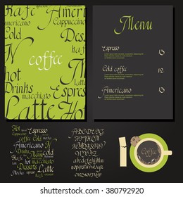 Coffee drink menu Set with cursive lettering and different coffee recipes