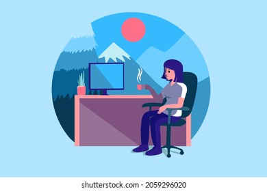 coffee drink in office make relaxing environment. Illustration for Work life balance  job position banner.