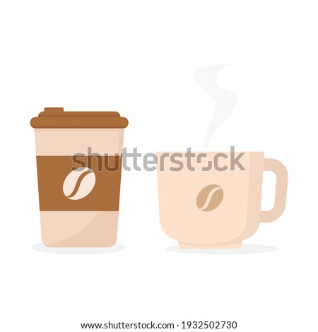 Coffee drink, plastic coffee cup and glass cup flat design vector illustration