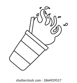 coffee drink in plastic pot with splash liquid line style icon vector illustration design