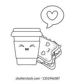 coffee drink with sandwich kawaii characters