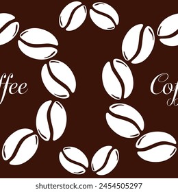 Patrón de Vector sin costura de la bebida de café, diseño para la decoración de la cafetería, impresión textil, Fondo de pantalla, embalaje. Granos de café