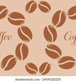 Patrón de Vector sin costura de la bebida de café, diseño para la decoración de la cafetería, impresión textil, Fondo de pantalla, embalaje. Granos de café