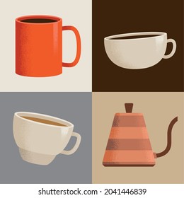 coffee drink set four icons