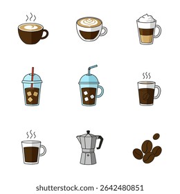 Coffee Drink Set Vector Illustration.