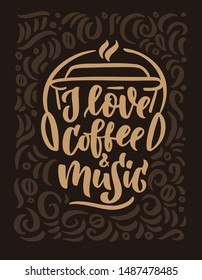 Coffee drink time hand drawn lettering composition and clipart element for logos, posters, templates, postcard, banner, etc. Print logo doodle on cup, bag, shirt. Typography phrase eps10