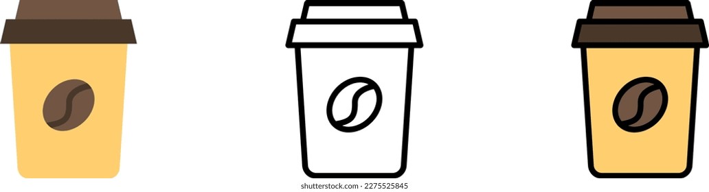 Coffee, drink vector icon in different styles. Line, color, filled outline