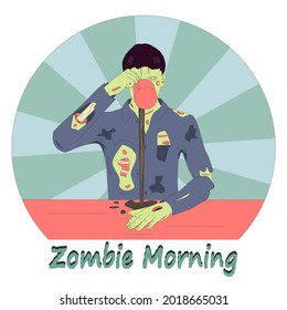 Coffee drinker zombie sticker. The zombie is trying to drink coffee is a symbol of sleepy people in the morning.