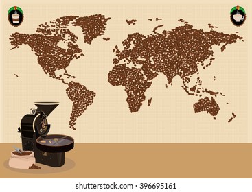 Coffee drinkers or use around the world map concept. Editable Clip Art.