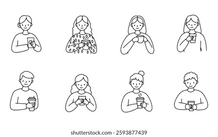 The coffee drinking people icon, which can be used on websites and applications, is presented in an isolated and editable vector format.