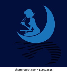 Coffee drinking silhouette with reflection on water