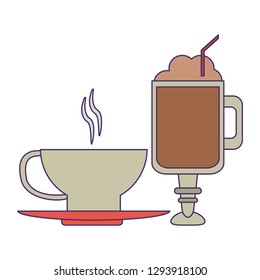 Coffee drinks concept blue lines