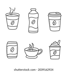 Coffee drinks doodle collection isolated on white background