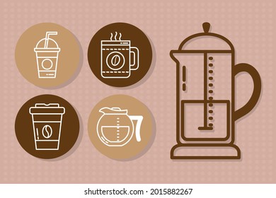 coffee drinks icon set on pink background