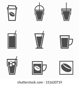 Coffee drinks icons collection on white background, stock vector