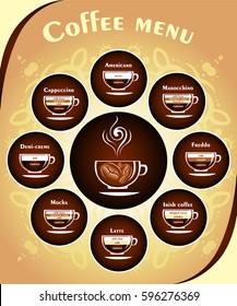 The coffee drinks infographics, set elements. A visual reference for ingredient ratios. Vector illustration