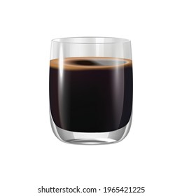 Coffee drinks realistic composition with transparent glass with black coffee vector illustration