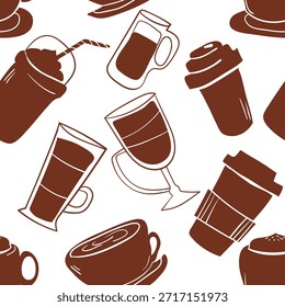 Diseño de patrón de Vector de ilustración sin costuras de bebidas de café