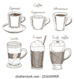 Coffee bebe set ilustración vectorial, dibujo manual