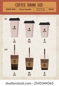 Bebidas de café tamaño Infografía Set Ilustración vectorial