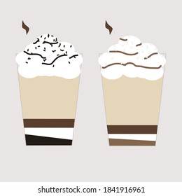 Coffee drinks in stages with cream. Delicious coffee dessert. Coffee time. Cocktail party.