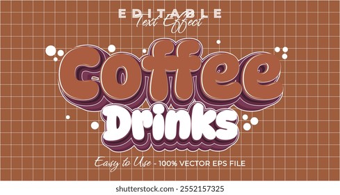 Bebidas de café efeito de texto, estilo gráfico negrito simples e moderno, texto editável