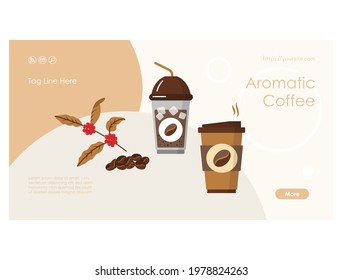 Coffee drinks web page with takeaway coffee cup