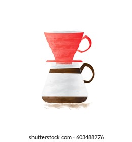 coffee drip accessories in water color style, illustration vector. 