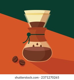 Coffee drip with coffee beans on table