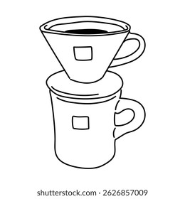 Kaffeetropf und Becherlinienzeichnung