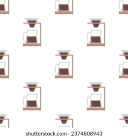 Coffee Drip Set seamless pattern on white background.