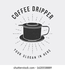 
Coffee dripper hand drawn, coffee shop logo, icon, sillhouette, flat design, vintage with noise effect.
