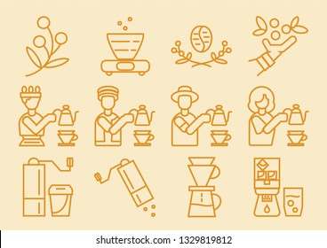 coffee dripper line icon design with brewing process vector illustration