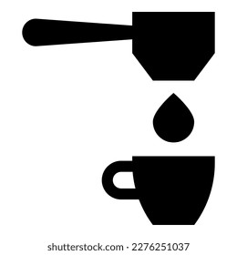 Caída de café en taza filtración de vasos filtración portafiltro goteo icono color negro ilustración vectorial estilo plano simple