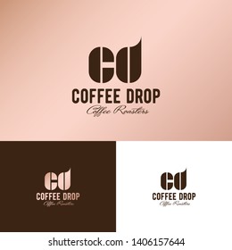 Coffee Drop logo. Cafe emblem on a different backgrounds. C and D monogram like coffee drop and bean of coffee.