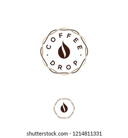 Coffee drop logo. Coffee emblem. Coffee drop, like coffee bean, in intertwined wreath lines. Hipster flat logo. 